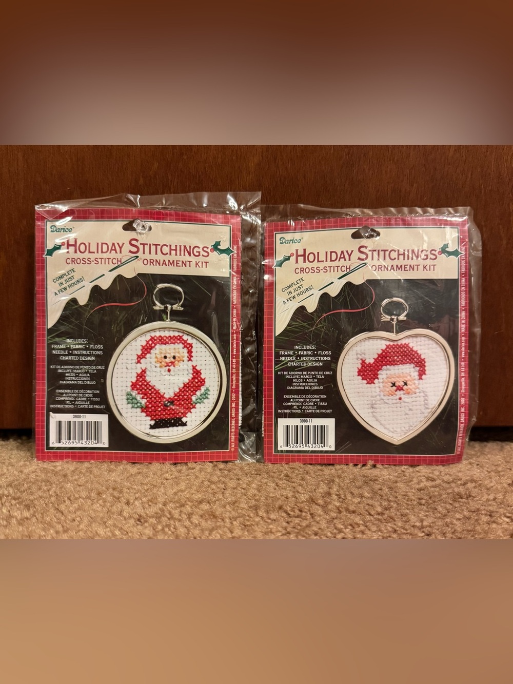 Set of 2 vintage 2002 Darice Holiday Christmas Cross stitch ornament kits